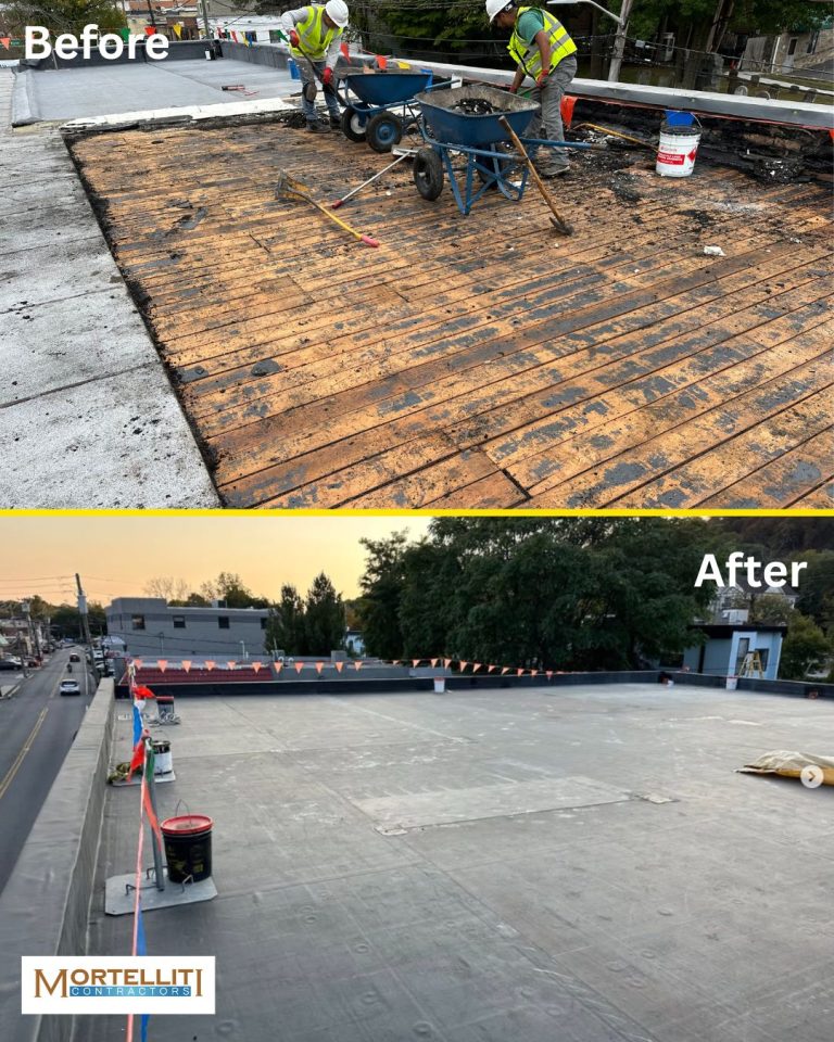 Commercial roof replacement before and after